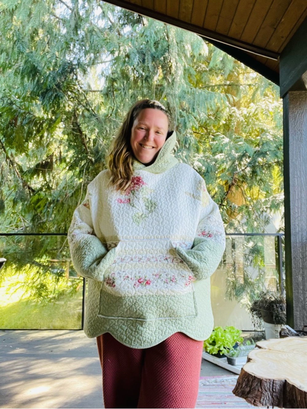 SOLD!!! Handmade green/floral quilted hoodie OS